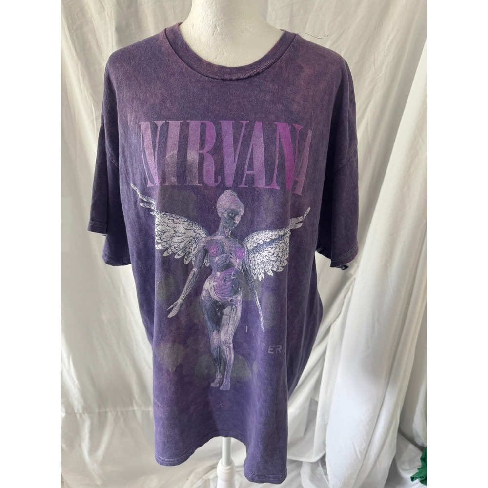 Nirvana In Utero Angel Graphic Tee Purple Mineral Wash Band Shirt 1X